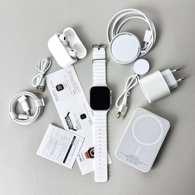 Комплект Ultrа Pro 6в1 - Watch Ultra 8 / Air Pro 2 / Battary Pack / MagSafe / 20W Type-С / Кабель 3х / Ремінець (Білий)