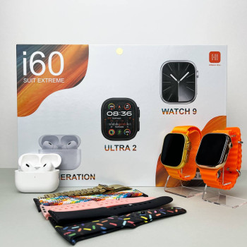 Комплект i60 - Watch Ultra 2 / Smart Watch 9 / Air Pro 2 / 7 ремінців / 2 захисних чохла (Помаранчевий)