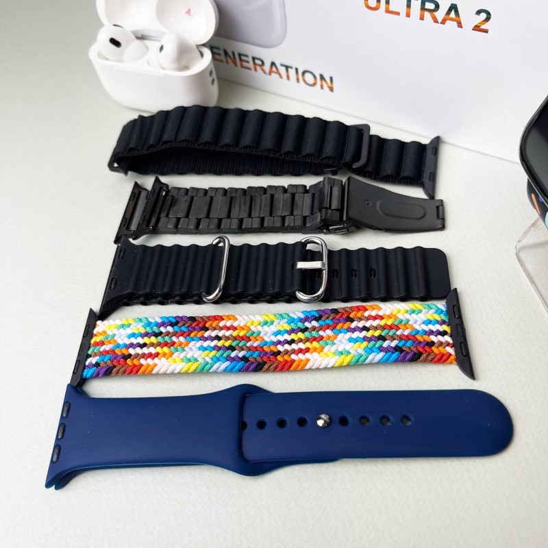 Комплект i60 - Watch Ultra 2 / Smart Watch 9 / Air Pro 2 / 7 ремінців / 2 захисних чохла (Чорний)