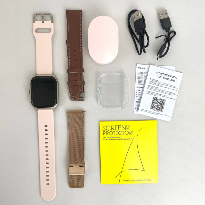 Комплект WK76 - Smart Watch / Навушники Air Dots / 3 ремінці / Захисний чохол та плівка (Рожевий)