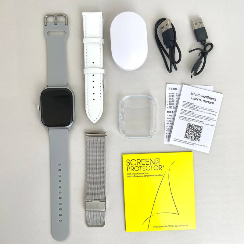 Комплект WK76 - Smart Watch / Навушники Air Dots / 3 ремінці / Захисний чохол та плівка (Сірий)