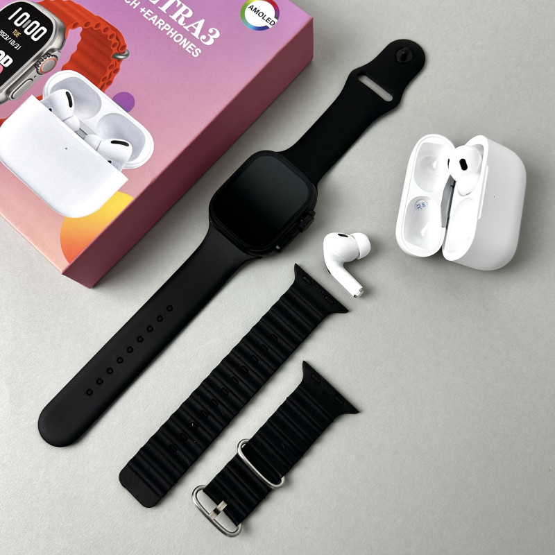 Комплект HR5 Ultra 3 - Watch Ultra / Air Pro 2 / 2 ремінця (Чорний)