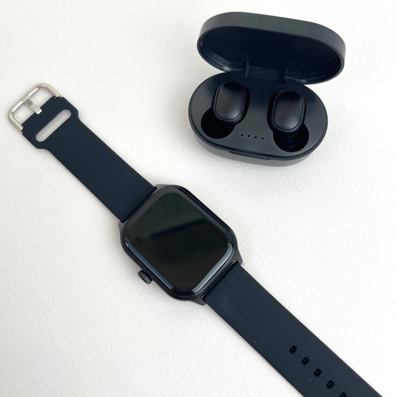 Комплект WK76 - Smart Watch / Навушники Air Dots / 3 ремінці / Захисний чохол та плівка (Чорний)