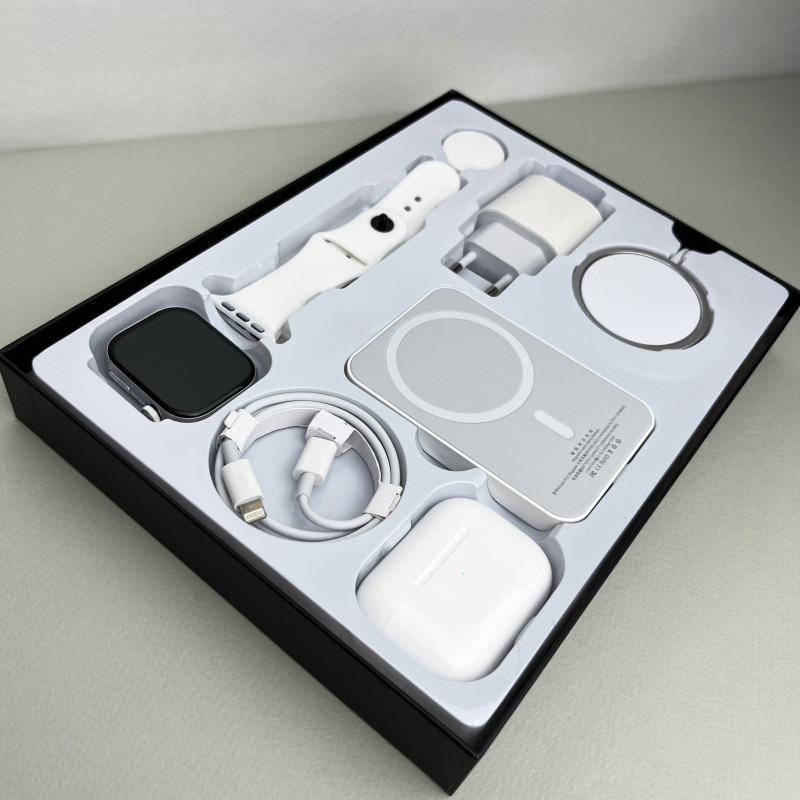 Комплект Megabox 6в1 - Watch 9 / Air Pro 2 / Battary Pack / MagSafe / 20W Type-С / Кабель 3х / Ремінець (Білий) UA