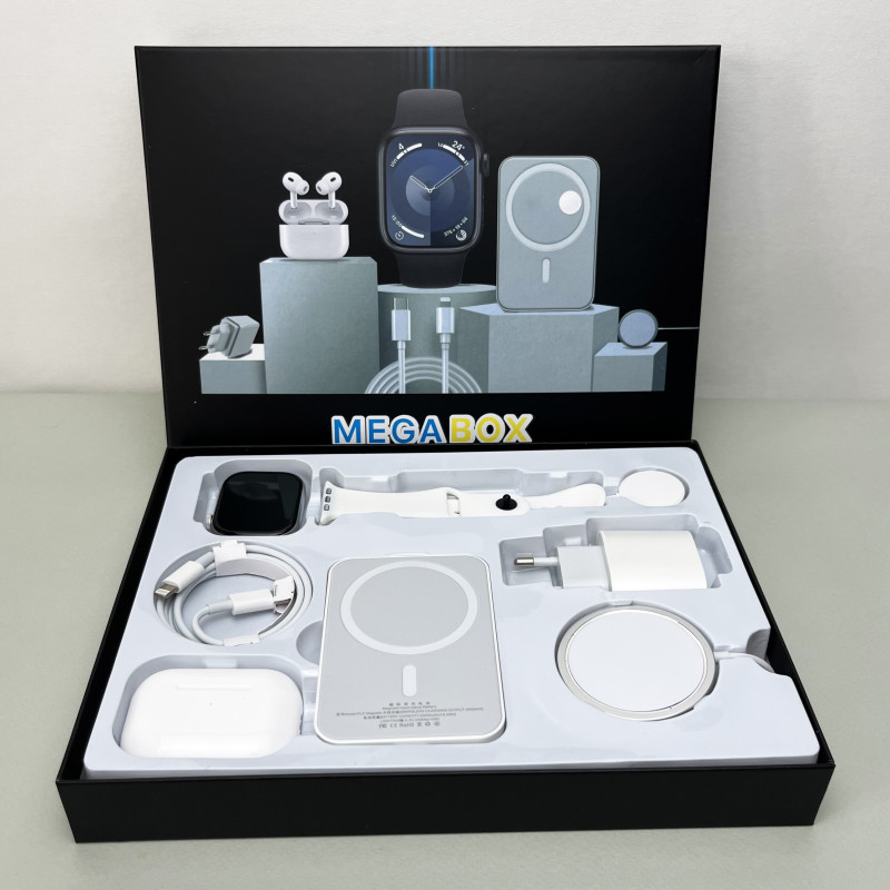 Комплект Megabox 6в1 - Watch 9 / Air Pro 2 / Battary Pack / MagSafe / 20W Type-С / Кабель 3х / Ремінець (Білий) UA