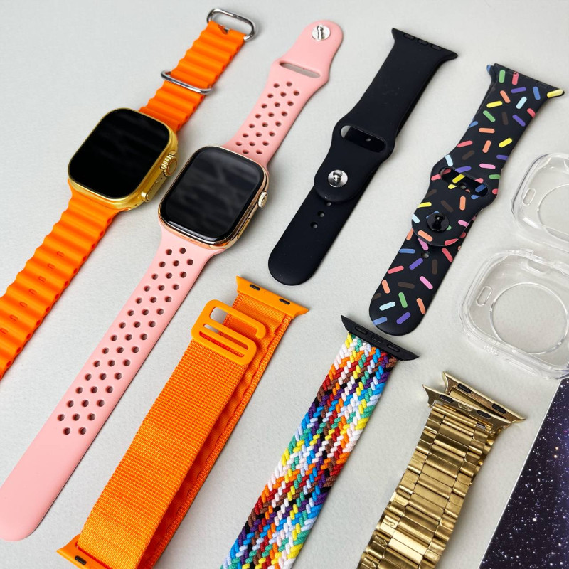 Комплект i50 - Watch Ultra 2 / Smart Watch 9 / 7 ремінців / 2 захисних чохла (Помаранчевий)