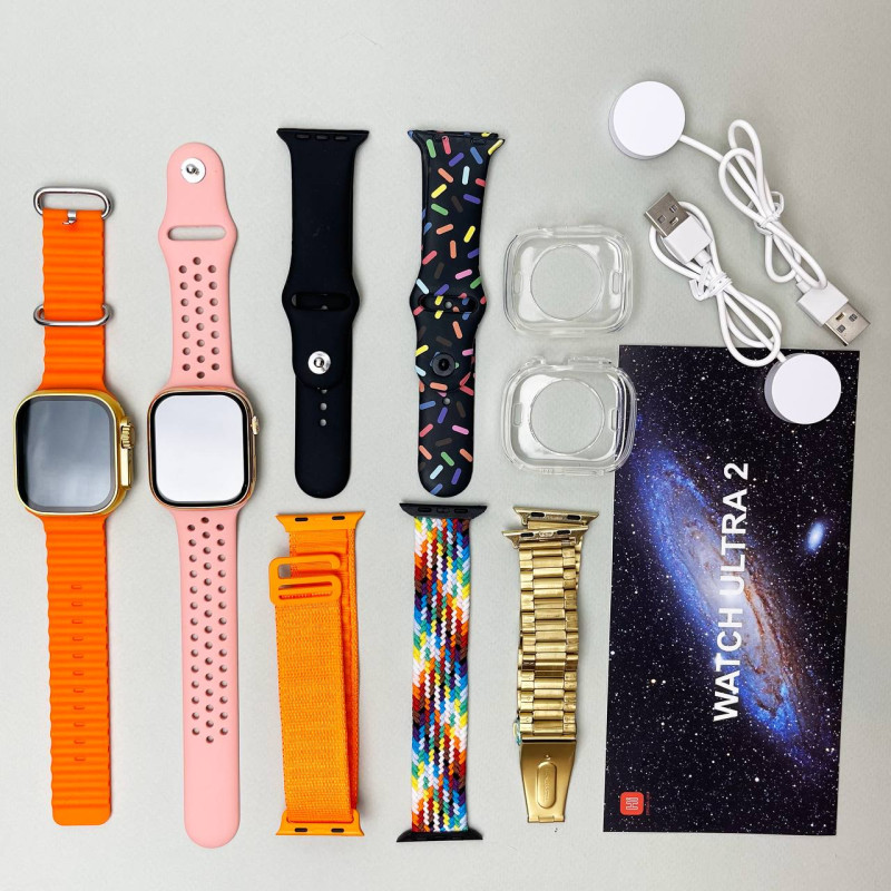 Комплект i50 - Watch Ultra 2 / Smart Watch 9 / 7 ремінців / 2 захисних чохла (Помаранчевий)