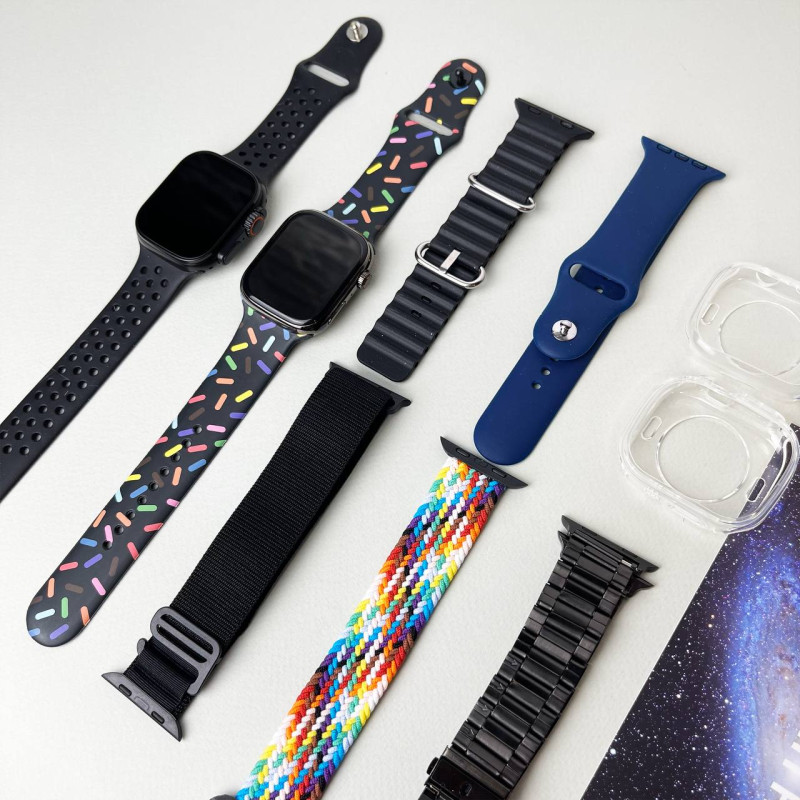Комплект i50 - Watch Ultra 2 / Smart Watch 9 / 7 ремінців / 2 захисних чохла (Чорний)