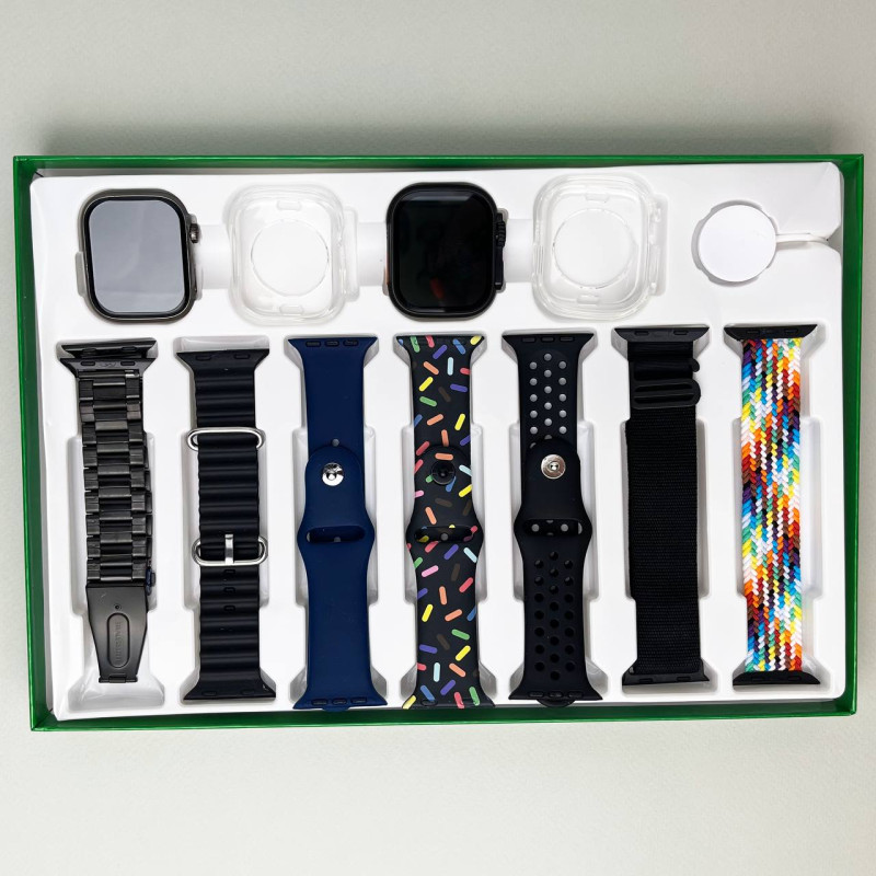 Комплект i50 - Watch Ultra 2 / Smart Watch 9 / 7 ремінців / 2 захисних чохла (Чорний)