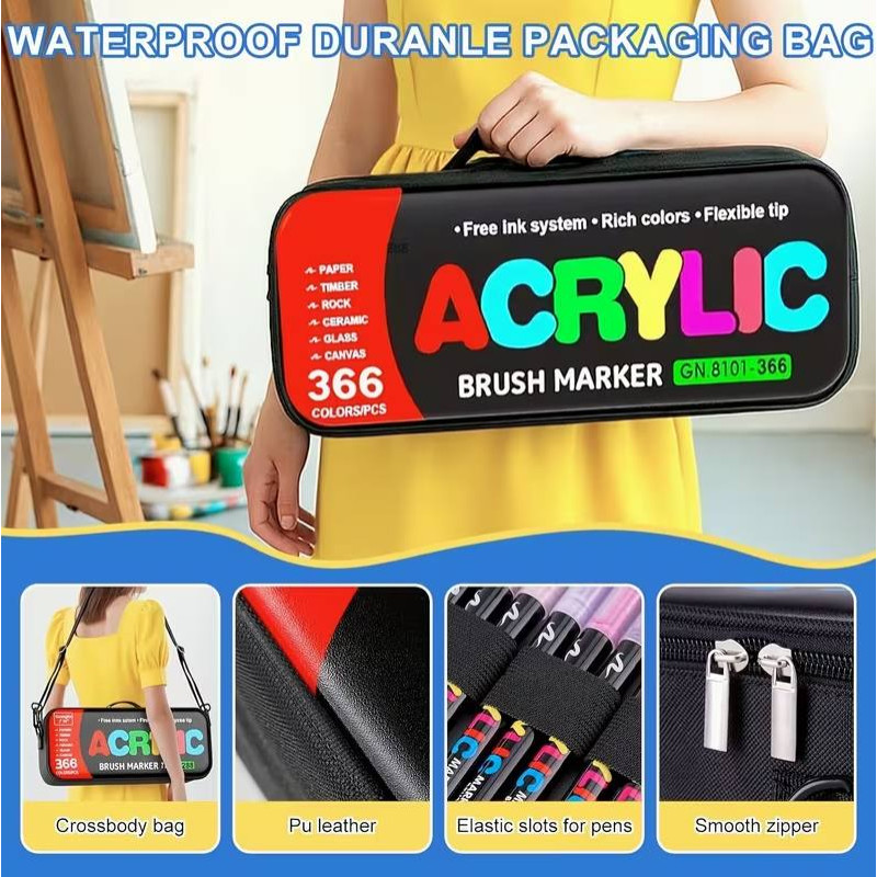 Акрилові маркери GuangNa Brush GN-8101 з м’яким пензликом 366 шт.