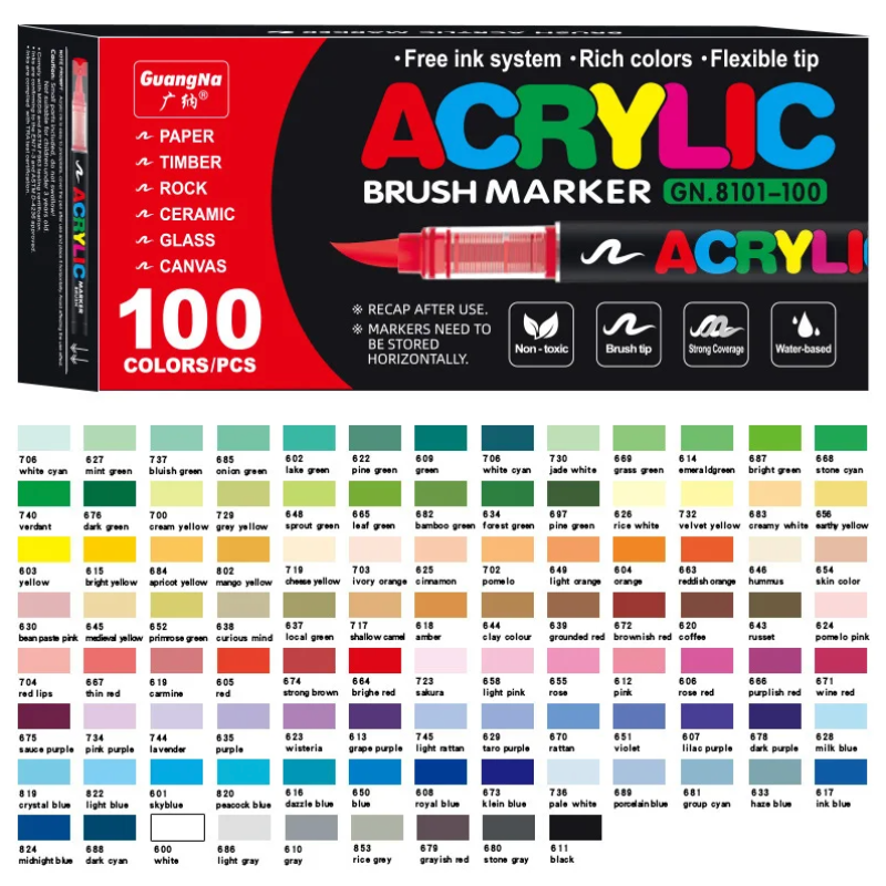 Акрилові маркери GuangNa Brush GN-8101 з м’яким пензликом 100 шт.