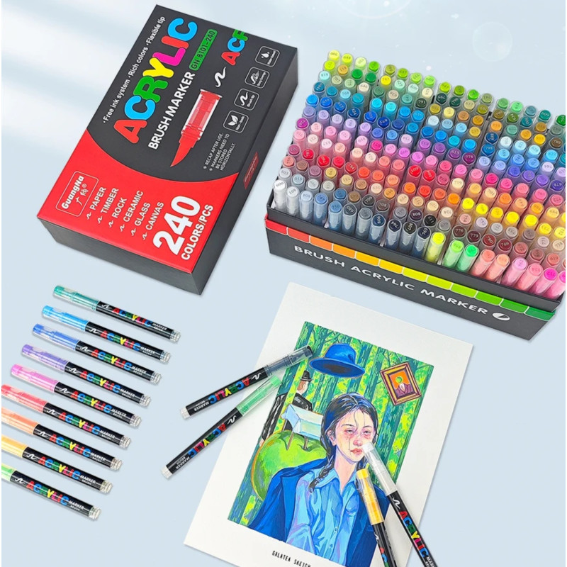 Акрилові маркери GuangNa Brush GN-8101 з м’яким пензликом 240 шт.