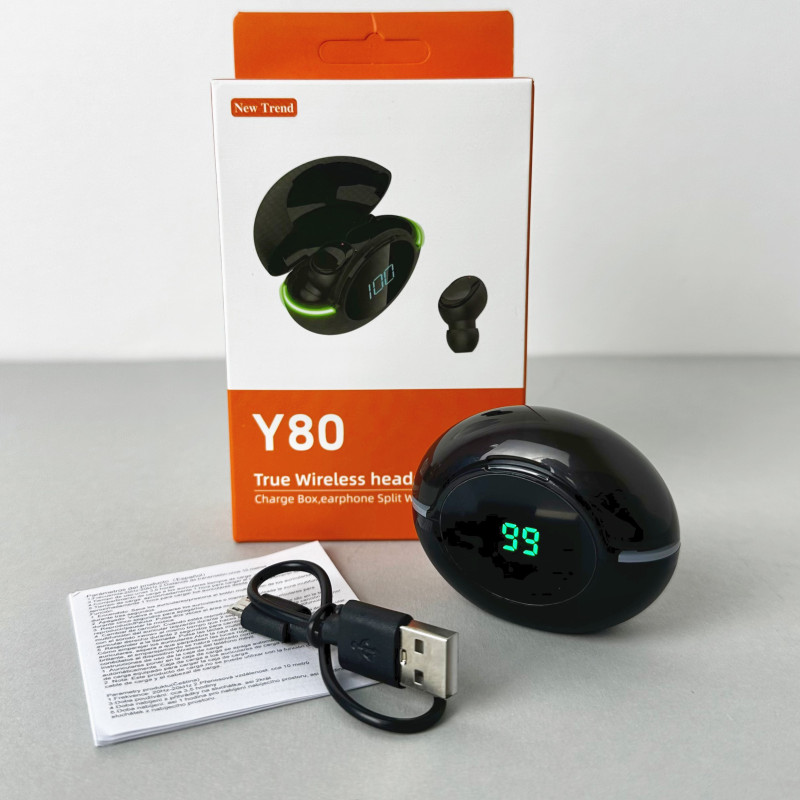 Беспроводные наушники Y80 series, EarBuds, Smart Case (Черные)
