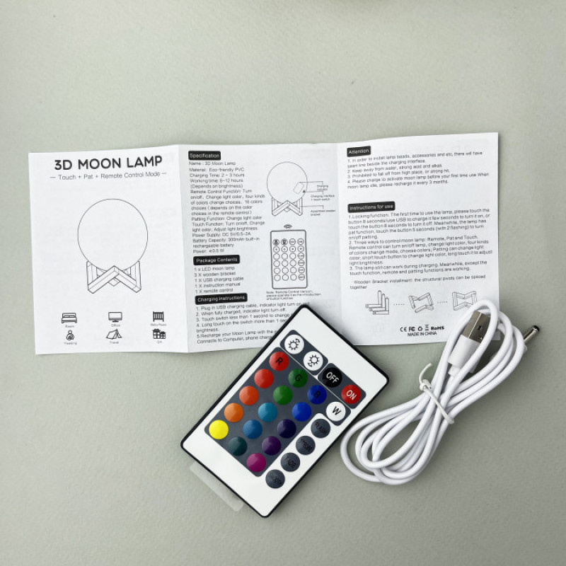 Світильник настільний Місяць 3D RGB 10 см + пульт