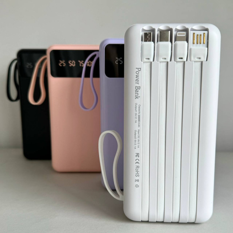 Power Bank Intelligent Fast з кабелем USB+Micro+Type-C+Lightning (30000mAh) Чорний