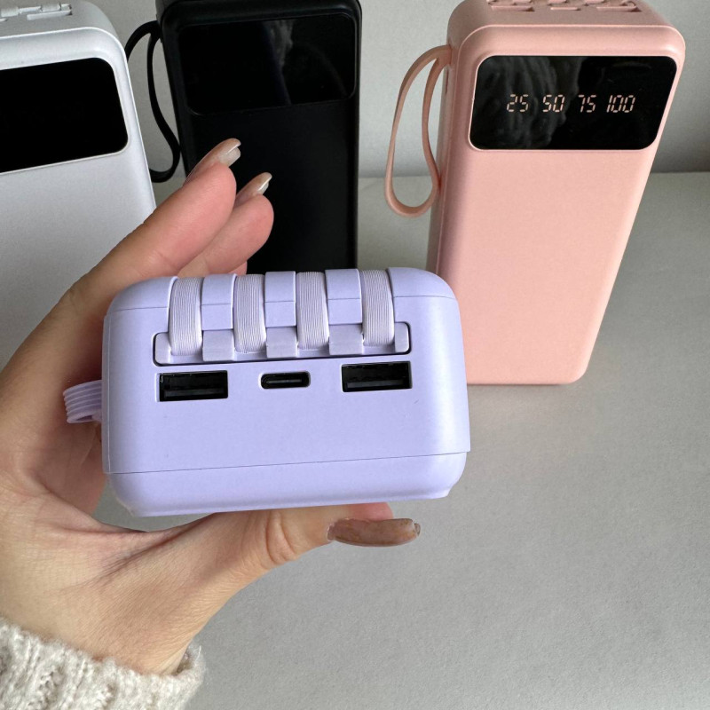 Power Bank Intelligent Fast з кабелем USB+Micro+Type-C+Lightning (30000mAh) Бузковий