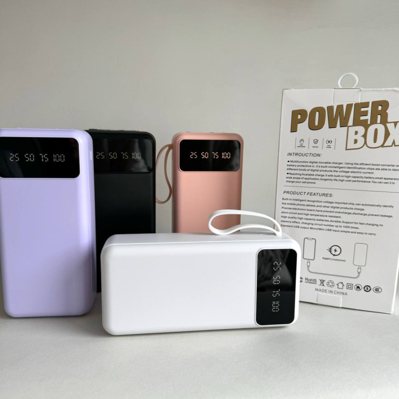 Power Bank Intelligent Fast з кабелем USB+Micro+Type-C+Lightning (30000mAh) Бузковий