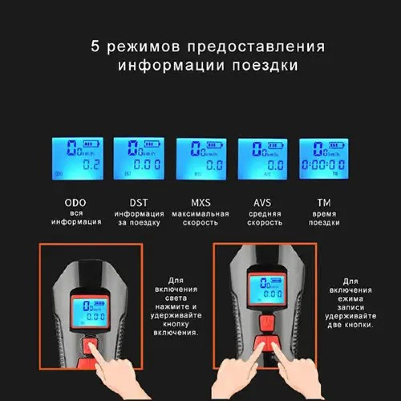 Велоліхтар із сигналом та комп'ютером XA-585-T6 2LED з акумулятором + кнопка керування